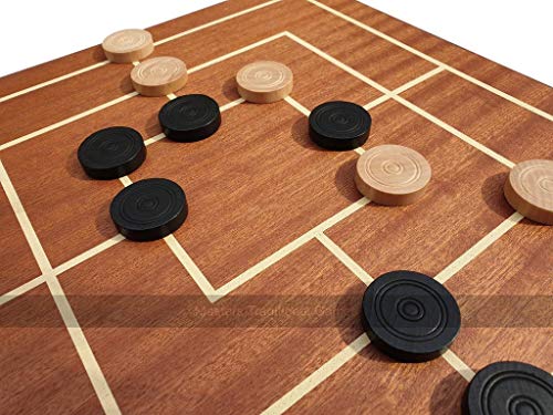 Nine Men's Morris Game - Dual Side Wooden Board with Wooden Pieces