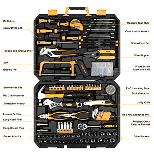 DEKOPRO 198 Piece Home Repair Tool Kit, Wrench Plastic Toolbox with General Household Hand Tool Set