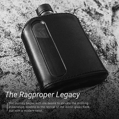 Ragproper Modern Glass Hip Flask - Durable Leather Covered Flask for Whiskey, Spirits, & Other Liquor - Ideal Glass Flask for Men & Women (Single Shot 100ml, Leather Black)