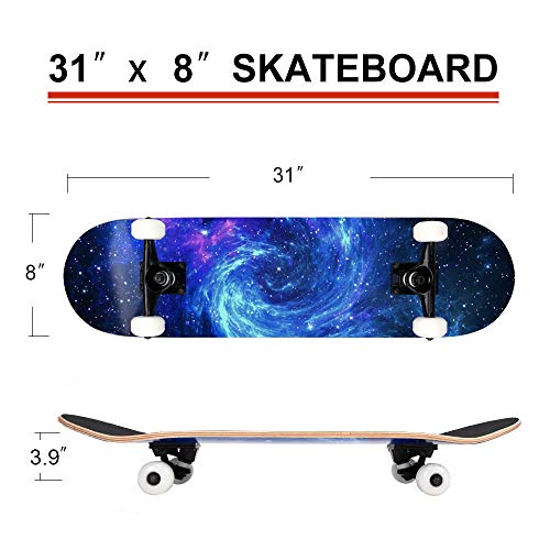 ChromeWheels 31 inch Skateboard Complete Skateboards Double Kick Skate Board 7 Layer Canadian Maple Deck Skateboard for Kids and Beginners