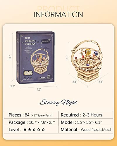 ROKR 3D Puzzles for Adults-Starry Night Music Box Kit-Wooden Puzzles Science Gifts for Adults-Gifts for Teenage Boys Girls