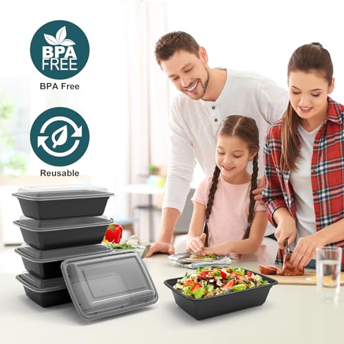 WGCC Meal Prep Containers, 50 Pack Extra-thick Food Storage Containers with Lids, Disposable & Reusable Plastic Bento Lunch Box, BPA Free, Stackable, Microwave/Dishwasher/Freezer Safe (24 oz)