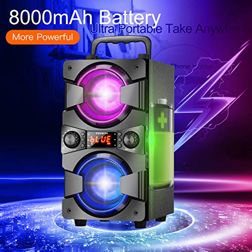 60W Bluetooth Speakers Portable Wireless Speaker with Double Subwoofer Heavy Bass, FM Radio, Microphone, Lights, Remote EQ, Loud Boom Box Stereo Sound System Speaker for Home Outdoor Party Gifts(1MIC)