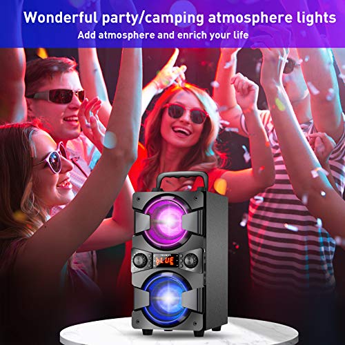 60W Bluetooth Speakers Portable Wireless Speaker with Double Subwoofer Heavy Bass, FM Radio, Microphone, Lights, Remote EQ, Loud Boom Box Stereo Sound System Speaker for Home Outdoor Party Gifts(1MIC)