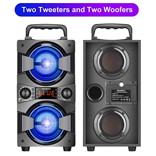 60W Bluetooth Speakers Portable Wireless Speaker with Double Subwoofer Heavy Bass, FM Radio, Microphone, Lights, Remote EQ, Loud Boom Box Stereo Sound System Speaker for Home Outdoor Party Gifts(1MIC)