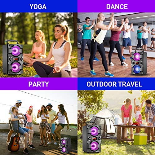 60W Bluetooth Speakers Portable Wireless Speaker with Double Subwoofer Heavy Bass, FM Radio, Microphone, Lights, Remote EQ, Loud Boom Box Stereo Sound System Speaker for Home Outdoor Party Gifts(1MIC)