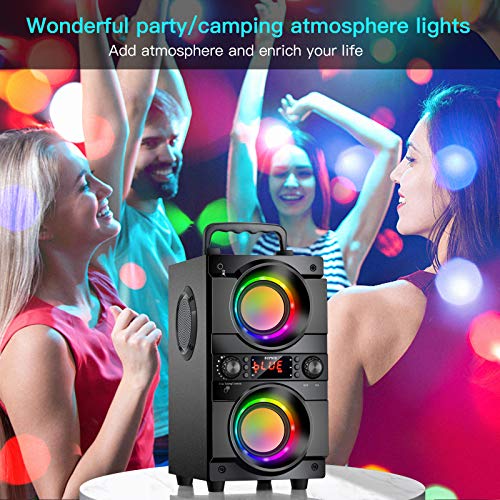 60W (80W Peak) Portable Bluetooth Speaker with Double Subwoofer Heavy Bass, Bluetooth 5.0 Wireless 100ft Outdoor Speaker, Support FM Radio, LED Colorful Lights, Stereo Sound, for Home, Party, Travel