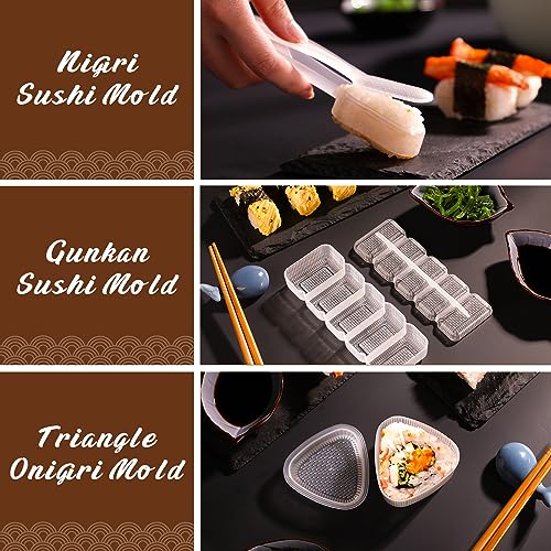 Delamu Sushi Making Kit, Upgrade 22 in 1 Sushi Maker Bazooker Roller Kit with Bamboo Mats, Chef's Knife, Triangle/Nigiri/Gunkan Sushi Rice Mold, Chopsticks, Sauce Dishes, Rice Spreader, User Guide