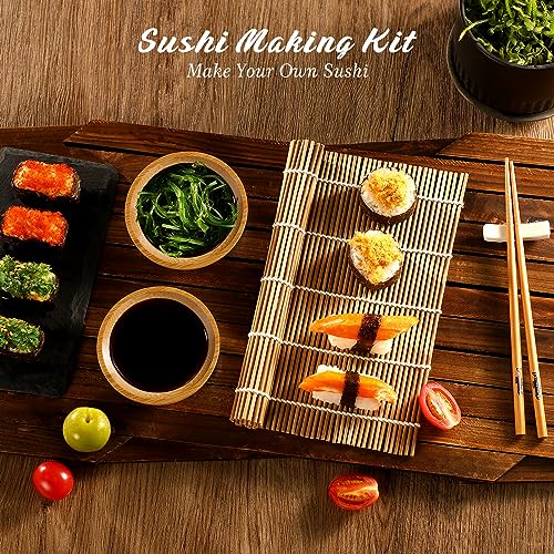 Delamu Sushi Making Kit, Upgrade 22 in 1 Sushi Maker Bazooker Roller Kit with Bamboo Mats, Chef's Knife, Triangle/Nigiri/Gunkan Sushi Rice Mold, Chopsticks, Sauce Dishes, Rice Spreader, User Guide