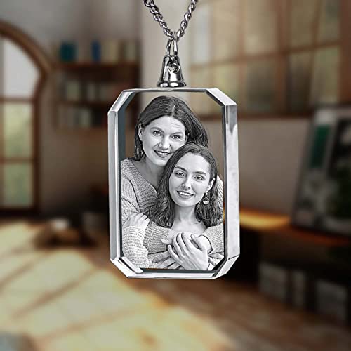 ArtPix 3D Crystal Photo Custom Necklace Rectangle, Customized Gift for Father, Dad, Men, Women, Him, Her,Grandpa, Great Personalized Gifts With Your Own Photo, Memorial Necklace, Custom 3D Picture