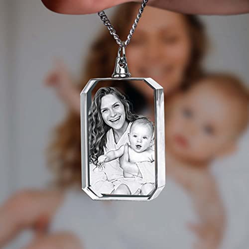 ArtPix 3D Crystal Photo Custom Necklace Rectangle, Customized Gift for Father, Dad, Men, Women, Him, Her,Grandpa, Great Personalized Gifts With Your Own Photo, Memorial Necklace, Custom 3D Picture