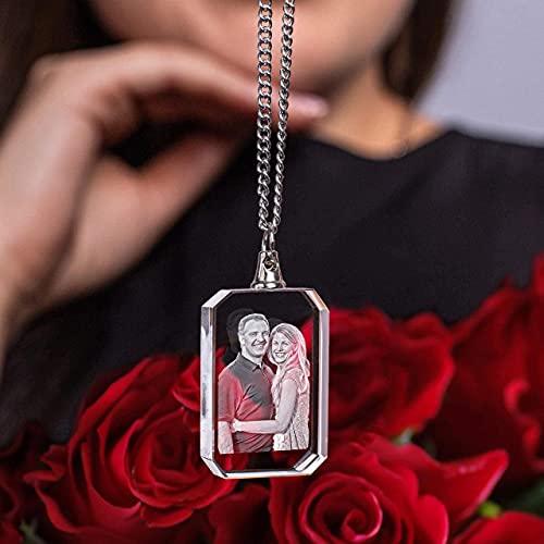 ArtPix 3D Crystal Photo Custom Necklace Rectangle, Customized Gift for Father, Dad, Men, Women, Him, Her,Grandpa, Great Personalized Gifts With Your Own Photo, Memorial Necklace, Custom 3D Picture