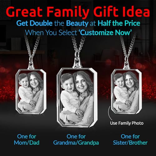 ArtPix 3D Crystal Photo Custom Necklace Rectangle, Customized Gift for Father, Dad, Men, Women, Him, Her,Grandpa, Great Personalized Gifts With Your Own Photo, Memorial Necklace, Custom 3D Picture