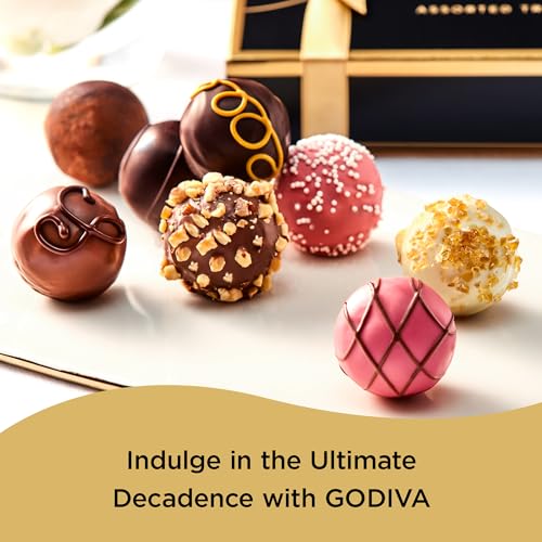 Godiva Chocolatier Patisserie Dessert Chocolate Truffle Gift Box for Birthday, Graduation, Thank You, Father's Day Gift Basket, Gourmet Candy with Creamy Filling in Milk, White, Dark Chocolate, 6pc