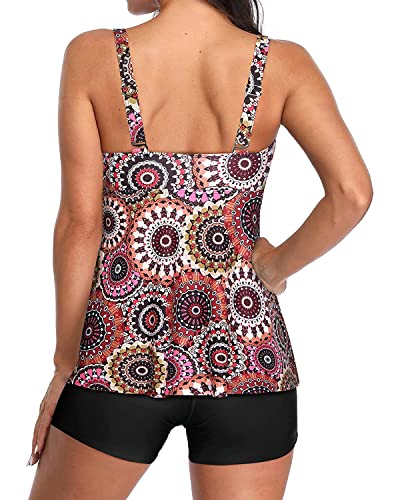 Yonique Women 2 Piece Flowy Tankini Swimsuits with Boyshorts V Neck Swim Tank Tops Bathing Suits Modest Swimwear