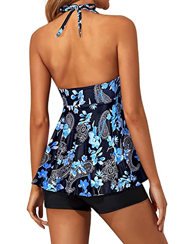 Yonique Two Piece Tankini Swimsuits for Women with Shorts Halter V Neck Bathing Suits Flowy Twist Front Swimwear