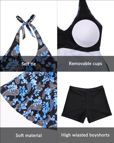 Yonique Two Piece Tankini Swimsuits for Women with Shorts Halter V Neck Bathing Suits Flowy Twist Front Swimwear