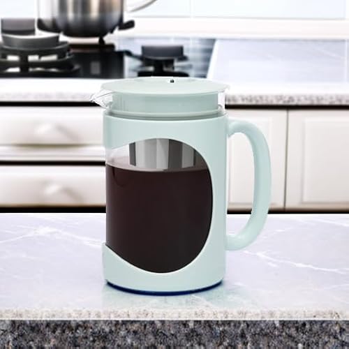 Primula Burke Deluxe Cold Brew Iced Coffee Maker, Comfort Grip Handle, Durable Glass Carafe, Removable Mesh Filter, Perfect 6 Cup Size, Dishwasher Safe, 1.6 qt, Aqua