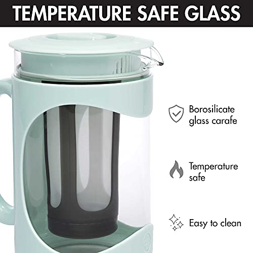 Primula Burke Deluxe Cold Brew Iced Coffee Maker, Comfort Grip Handle, Durable Glass Carafe, Removable Mesh Filter, Perfect 6 Cup Size, Dishwasher Safe, 1.6 qt, Aqua