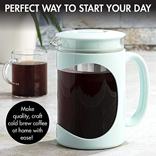 Primula Burke Deluxe Cold Brew Iced Coffee Maker, Comfort Grip Handle, Durable Glass Carafe, Removable Mesh Filter, Perfect 6 Cup Size, Dishwasher Safe, 1.6 qt, Aqua