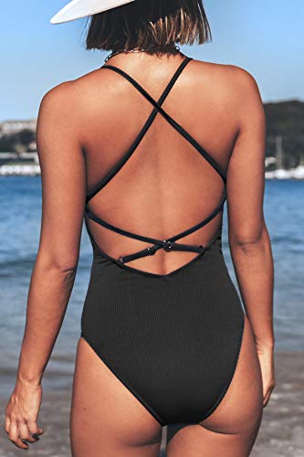 CUPSHE Women's Solid Color V Neck Lace Up One Piece Swimsuit