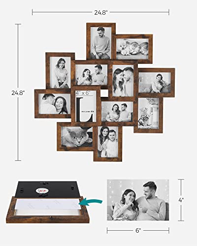 SONGMICS 4x6 Collage Picture Frames, 12-Pack Picture Frames Collage for Wall Decor, Photo Collage Frame, Multi Picture Frame Set with Glass Front, Assembly Required, Rustic Brown