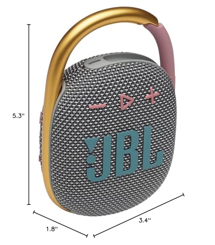 JBL Clip 4 - Portable Mini Bluetooth Speaker, big audio and punchy bass, integrated carabiner, IP67 waterproof and dustproof, 10 hours of playtime, speaker for home, outdoor and travel (Grey)