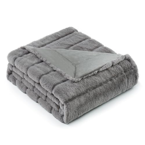 Cozy Bliss Faux Fur Throw Blanket for Couch, Cozy Soft Plush Thick Winter Blanket for Sofa Bedroom Living Room, 50 * 60 Inches Grey