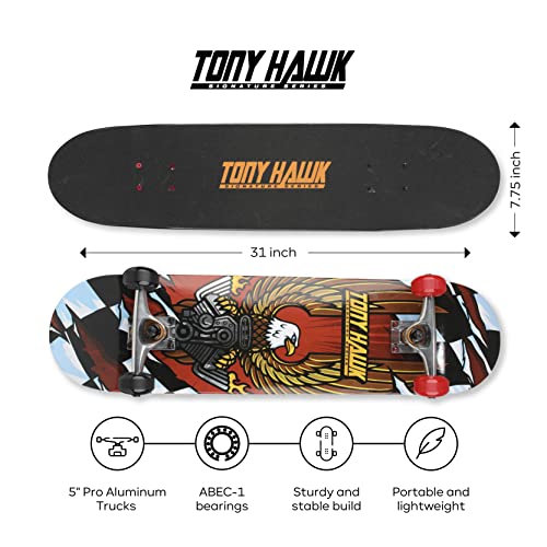 Tony Hawk 31" Skateboard - Signature Series 3 Skateboard with Pro Trucks, Full Grip Tape, 9-Ply Maple Deck, Ideal for All Experience Levels