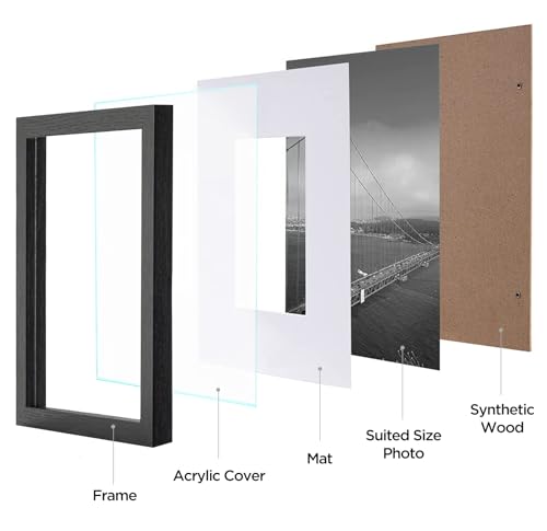 eletecpro 12x12 Picture Frames Set of 9 Classic Gallery Wall Frame Set Displays 8x8 Photo with Mat or 12x12 without Mat, Square Collage Wall Decor, Black Home Decor for Hanging