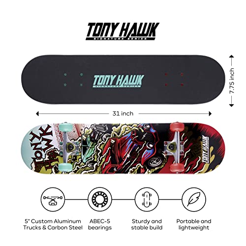 Tony Hawk 31 inch Skateboard, Tony Hawk Signature Series 3, Metallic Graphics & 9-ply Maple Deck Skateboard for Cruising, Carving, Tricks and Downhill, Cars