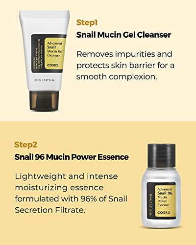 COSRX All About Snail Mucin Korean Skin Care Set, Mini Travel Essentials, Travel Size Gift Set with Snail Mucin Face Wash, Serum, Moisturizer & Eye Cream, Rejuvenating Kit