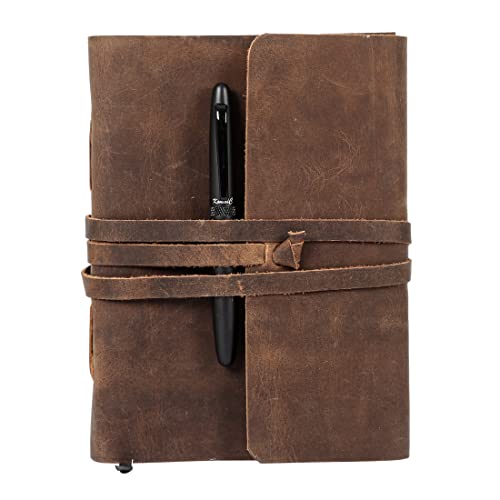 Leather Journal Lined Paper with luxury pen Handmade Leather Journal/Writing Notebook Diary/Bound Daily Notepad for Men & Women Medium, Writing pad for Artist, Sketch (7 X 5)