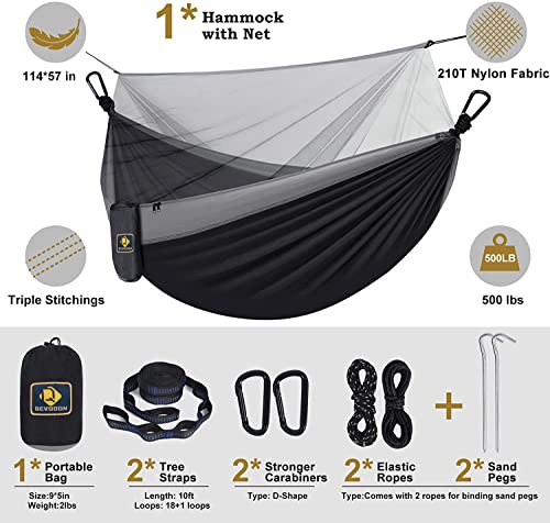 Camping Hammock with Net,Travel Portable Lightweight Hammocks with Tree Straps and Solid D-Shape Carabiners,Parachute Nylon Hammock for Outsides Backpacking Beach Backyard Patio Hiking