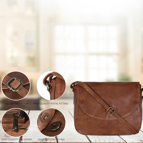 Ozora Handmade Leather Crossover Purse/Bag for Women with Adjustable Strap, YKK Zippers & Spacious Pockets