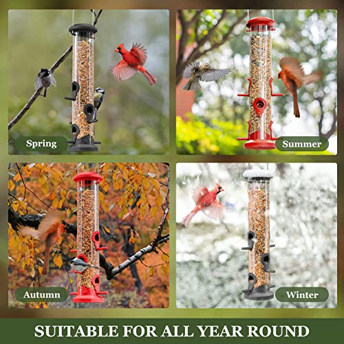 Kingsyard 2 Pack Tube Feeders with 6 Feeding Ports for Outdoors Hanging, Premium Hard Plastic Weatherproof & Steel Hanger, Attracting for Wild Birds (Black)