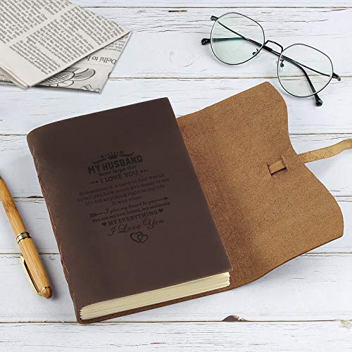 Personalized Leather Journals to Husband Engraved Antique Notebook Handmade Leather Bound Custom Notepad for Men Gift from Wife Diary Ideal Gifts at Valentine's Day, Christmas, Birthday, Anniversary