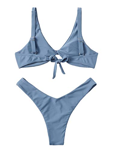 Verdusa Women's Twist Front High Cut Thong Two Piece Bikini Set Swimsuit