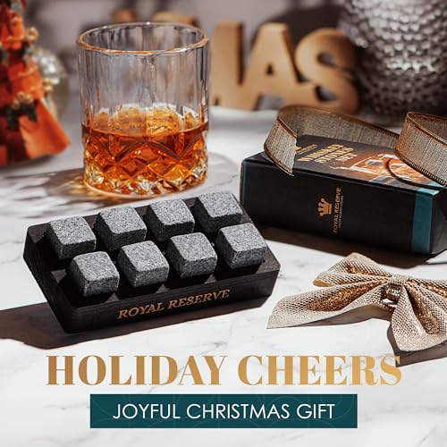 Whiskey Stones Gift Set by Royal Reserve – Artisan Crafted Reusable Chilling Rocks for Scotch Bourbon – Modern Stocking Stuffer for Men Guy Dad Boyfriend Anniversary or Retirement