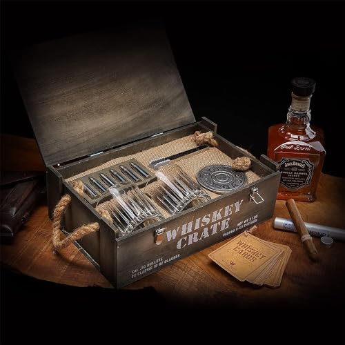 Bullet Whiskey Stones Gift Set by Royal Reserve | Artisan Crafted Chilling Rocks Scotch Bourbon Glasses and Coasters – Gift for Ranger Police Hunter Guy Men Dad Boyfriend Anniversary or Retirement