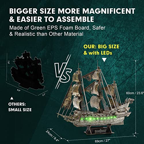 3D Puzzles for Adults Green LED Flying Dutchman, 360 Pieces Haunted Pirate Ship Arts & Crafts for Adults Gifts for Men Women Model Kit, Lighting Ghost Ship 2024 Easter Gifts Teacher Appreciation Gift