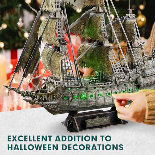 3D Puzzles for Adults Green LED Flying Dutchman, 360 Pieces Haunted Pirate Ship Arts & Crafts for Adults Gifts for Men Women Model Kit, Lighting Ghost Ship 2024 Easter Gifts Teacher Appreciation Gift