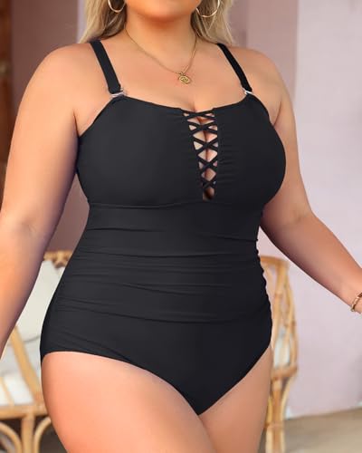 Yonique Women Plus Size One Piece Swimsuits Tummy Control Bathing Suits Vintage Swimwear