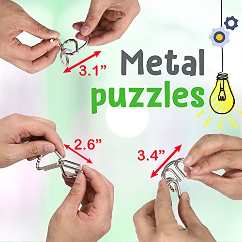 Brain Teasers Metal Puzzles for Kids & Adult 22Pack, Mind, Logic and IQ Game Test Toy for Teens, Disentanglement 3D Coil Cast Wire Chain Intelligence Toy for Party & Office, Puzzle Travel Games (Hard)