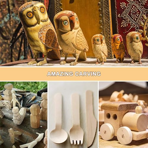 Ninonly Wood Carving Tools 13pcs Wood Carving Kits - Includes Hook Carving Knife Detail Wood Knife Whittling Knife Oblique Knife Trimming Knife Chip Carving Knife for Beginners Spoon Bowl Woodworking