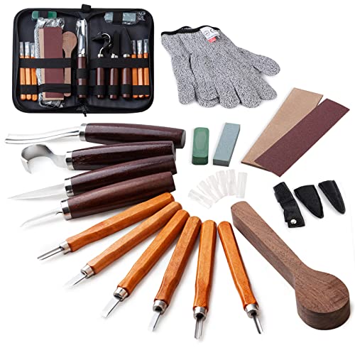 Wood Carving Tools Set,Detail and Hook Carving Knife Kit for Beginners,Trimming Knife for Spoon Bowl Cup Woodwork,Round handle design and 6pcs SK2 Carbon Steel Wood Carving Knives（10pcs）