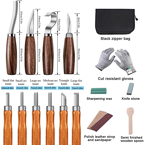 Wood Carving Tools Set,Detail and Hook Carving Knife Kit for Beginners,Trimming Knife for Spoon Bowl Cup Woodwork,Round handle design and 6pcs SK2 Carbon Steel Wood Carving Knives（10pcs）