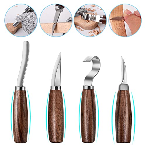 Wood Carving Tools Set,Detail and Hook Carving Knife Kit for Beginners,Trimming Knife for Spoon Bowl Cup Woodwork,Round handle design and 6pcs SK2 Carbon Steel Wood Carving Knives（10pcs）