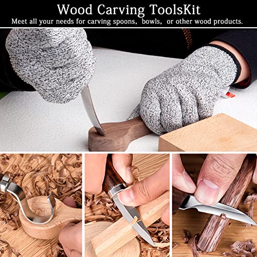 Wood Carving Tools Set,Detail and Hook Carving Knife Kit for Beginners,Trimming Knife for Spoon Bowl Cup Woodwork,Round handle design and 6pcs SK2 Carbon Steel Wood Carving Knives（10pcs）