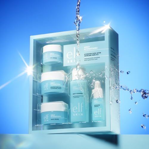 e.l.f. SKIN Hydrated Ever After Skincare Mini Kit, Cleanser, Makeup Remover, Moisturiser & Eye Cream For Hydrating Skin, Airplane-Friendly Sizes